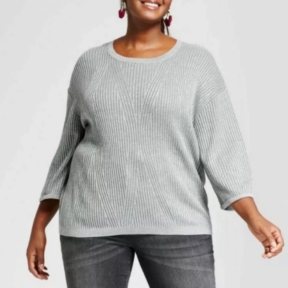 Ava & Viv Silver Sweater Grey Metallic Sparkle 3/4 Sleeve Dolman Plus Sz X 14W